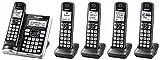 Panasonic Link2Cell Bluetooth Cordless Phone System with Voice Assistant, Call Block and Answering Machine, Expandable Home Phone with 5 Handsets â€“ KX-TGF575S (Black with Silver Trim)