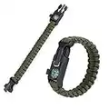 Braccialetto di Sopravvivenza Paracord, Bracciali per Uomo Donna Braccialetti All'Aperto Avvolgere la Corda con Bussola in Pietra Focaia per attività Escursionismo Campeggio di Emergenza(Army Green)