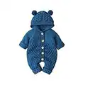 HUBA Neugeborenes Baby Strampler Overall, Kapuze Gestrickte Jumpsuit Winter wärmer Outwear Sweater Kleidungsset(0-24 Monate) (Dunkelblau, 73: 6-12 Monate)