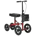 HOMCOM Knee Walker, Foldable Steerable Medical Knee Scooter, Crutch Alternative with Braking System, Storage Bag for Foot Injuries, Red