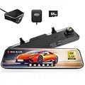 WOLFBOX Rear View Mirror Camera:Mirror Dash Cam Front and Rear 4K+2.5K for Car with 12" Full Touch Screen, Waterproof Backup WDR Camera, Night Vision, G-Sensor, Parking Assist,Free 64GB Card & GPS