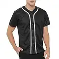 TopTie Mens Baseball Jersey Plain Button Down Shirts Team Sports Uniforms-Black White-XL