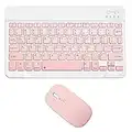 Rechargeable Bluetooth Keyboard and Mouse Combo Ultra-Slim Portable Compact Wireless Mouse Keyboard Set for Android Windows Tablet Cell Phone iPhone iPad Pro Air Mini, iPad OS/iOS 13 and Above (Pink)