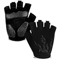 MOREOK Mens Cycling Gloves,Half Finger Biking Glove MTB DH Road Bicycle Gloves Gel Pad Shock-Absorbing Anti-Slip Breathable Motorcycle Mountain Bike Gloves Unisex Women AK050-Black-L