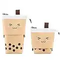 TOYESS Stand Pencil Holder,Telescopic Cartoon Cute Milk Tea Pencil Case Cosmetic Durable Canvas Stationery Makeup Bag for Boys Girls Students and Office Supplies,Brown