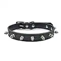 PETLESO Collar de perro de cuero Collar ajustable para mascotas Collar con púas para perros pequeños y medianos (Negro) - M