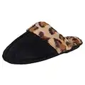 Jessica Simpson Women's Comfy Faux Fur House Slipper Scuff Memory Foam Slip on Anti-Skid Sole, Black/Leopard, Large