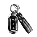 Turcee Leather American Flag Car Keychain,US Flag Car Key Fob,Zinc Alloy Anti-Lost D-ring Key Fob Keychain for Men and Women