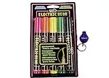 Blacklight Reactive Electric Neon Permanent Fabric Markers 5 Pack with DirectGlow UV Keychain Light