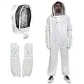 Beekeeping Suit with Glove, Full Body Protection Beekeeper Ventilated Suit Coverall Jacket with Round Veil, Professional Bee Keeping Supplies for Bee Keeper Hive Bee Box, XL