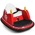 COSTWAY Kids Bumper Car, 360-Degree Rotation Spin Children’s Waltzer Cars with Joystick, Remote Control, Colorful Flashing Lights and Music, Battery Powered Ride on Toy for Boys Girls (Red)