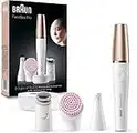 Braun FaceSpa Face Epilator, Hair Removal with Facial Cleansing Brush Head, Toning Head and Charger Stand, Wet and Dry, Gifts for Women, SE912, White/Bronze