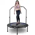 40" Mini Fitness Trampoline, Max. Load 330lbs Indoor Foldable Trampoline with Adjustable Handle, Fitness Trampoline Cardio Trainer Workout for Adults or Kids