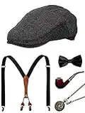 Zivyes 1920s Mens Costume Peaky Blinders Gatsby 1950s Fedora Hat Suspenders Bow Tie Pocket Watch