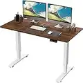 KAIMENG Electric Standing Desk 140x70cm with USB Charging Height Adjustable Sit Stand Desk, Heavy Duty Steel and Automatic 4-Memory Smart Keyboard, White Frame/Brown Top