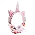 Unicorn Kids Headphones 85dB Volume Limiting Adjustable on Ear Anime Wired Headphones with Microphone for Girls Children School Home Travel Christmas Parties (Pink-Unicorn)