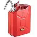 VEVOR Fuel Can, 5.3 Gallon / 20 L Portable Gas Can with Flexible Spout System, Rustproof ＆ Heat-resistant Steel Fuel Tank for Cars Trucks Equipment, Red