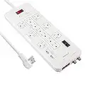 OviiTech 12 Outlet All-In-One Mountable Surge Protector Power Strip with2 USB Charging Ports(3.1A Total and Phone/Ethernet/Coax Protection,6 Foot Heavy Duty Extension Cord,4380 Joules,White,ETL Listed