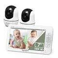 bonoch Baby Monitor with 2 Cameras, 7" 720P HD Split Screen Video Camera Monitor No WiFi, Hack Proof, Remote Zoom/Pan/Tilt, 4000mAh Battery, VOX Mode, Auto Night Vision, Lullabies