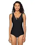 Delimira Women's One Piece Swimwear V-Neck Swimsuit Slimming Bathing Suit Black 16