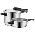 WMF Perfect Schnellkochtopf Set Induktion 2-teilig, Dampfkochtopf 6,5l + 3l, Cromargan Edelstahl poliert, 2 Kochstufen, Einhand-Kochstufenregler