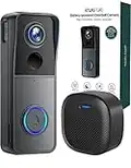 Wireless Video Doorbell Camera with Chime, Voice Changer, Voice Message, PIR Motion Detection, Instant Alerts, 1080P HD, Night Vision, 2-Way Audio, Battery Powered, 2.4G WiFi, IP65, Support SD Storage