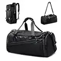 Bolsa Deporte Bolsa Gimnasio de Viaje Impermeable Bolsos Deportivos con Mochila Función y Compartimento para Zapatos Fin de Semana Travel Duffle Bag para Hombre y Mujer(B-Negro)