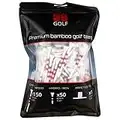 59Golf - 201x premium bambù golf tee set: 150x tee per conducente/legno + 50x tee per ibrido/ferro + 1x pratica gomma tee