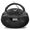 Nextron Portable Stereo CD Player Boombox with AM/FM Radio, Bluetooth, USB, AUX-in, Headphone Jack, CD-R/RW and MP3 CDs Compatible, Clear and Full Sound with Bass Boost, AC/Battery Operated – Black