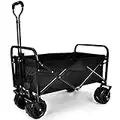 YSSOA Collapsible Beach Cart, Heavy Duty Garden Wagon Cart, 7'' Widened All-Terrain Wheels Prevent to Sinking in The Sand, Adjustable Handles and Double Fabric for Park, Beach, Camping