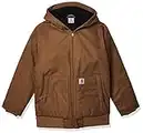 Carhartt Boys' Flannel-Lined Hooded Canvas Insulated Zip-Up Jacket, Brown, 7-8 Years