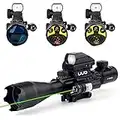 UUQ 4-16x50 Tactical Rifle Scope Red/Green Illuminated Range Finder Reticle W/Laser Sight and Holographic Reflex Dot Sight (Green Laser)