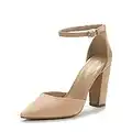 DREAM PAIRS Womens Mid Heel Pump Shoes, Nude Suede - 8 (Coco)