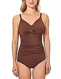 DELIMIRA Women's Ruched One Piece Swimsuit Tummy Control Modest Swimwear - Bra Sizes Lettuce Coffee 38E