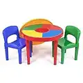 Humble Crew Kids 2-in-1 Plastic Lego-Compatible Activity Table and 2 Chairs Set, Primary Colors