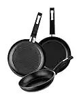 BRA Set de 3 sartenes de aluminio forjado con antiadherente, 18-22-26 cm, aptas para todo tipo de cocinas incluida inducción y vitrocerámica, Color Negro [Exclusiva Amazon]