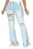 Skinny Ripped Bell Bottom Jeans for Women Classic High Waisted Flared Jean Pants, Light Blue2280, X-Large