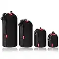 Sacchetti Lenti, 4 custodia per obiettivo Set per proteggere lenti DSLR, neoprene con morbida spessore nero in peluche per Canon, Nikon, Tamron, Sigma, Pentax, Sony(Piccola, Media, Grande e XL)