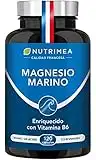 Magnesio Marino con Vitamina B6 | Alivio Calambres Cansancio Fatiga Potente Suplemento Articulaciones Huesos Piel Energía Deportistas | 120 cápsulas Cura de 4 Meses |Hasta 300mg/día