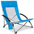 TIMBER RIDGE Low Beach Chair Folding Lightweight Camping Chair with Mesh Back Carry Bag Cup Holder Armrest, Foldable Chair for Garden Outdoor Camping BBQ Travel Picnic