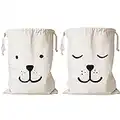 2Pc Sac à Linge Grand Sac à Ling en Toile avec Cordon Drawstring Sac de Rangement pour Vêtement Jouets Voyage Maison Randonnée Sleep & Smile Bear 60 x 48CM