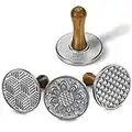 HULISEN Cookie Stamps Set of 4, Metal Cookie Press Mold with Wooden Handle, Decorating Supplies for DIY Baking, Cake, Pastry, Easy to Use, Gift Package