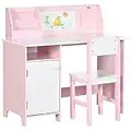 HOMCOM Juego de Mesa y Silla Infantil de Madera con Pizarra Blanca Mesa de Estudio para Niños de +5 Años Mueble Escritorio Infantil 90x45x85 cm Rosa