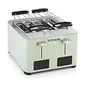 Vitinni Four Slice Toaster | Pastel Green | Extra Wide Slots | White LCD Display | Bun & Croissant Warmer | Te Verde