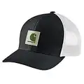 Carhartt Men's Rugged Flex Twill Mesh-Back Logo Patch Cap, Black/Arborvitae, OFA