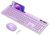 Keyboard and Mouse Wireless, Vivefox Wireless Keyboard with Phone Holder USB A & Type C Receiver Cute Keyboard and Mouse Compatible for Windows, Mac, MacBook/Air/Pro Computer (Purple)