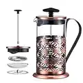 KEATY French Press Coffee Maker 0.6-Liter 4-Cup Espresso & Tea Pot, 20-Ounce, Red Copper