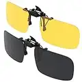 Gritin Clip on Sunglasses, [2-Pack] Mens/Womens UV400 Flip-Up Polarised Sunglasses - Convenient and Secure Fit over Prescription Eyeglasses Ideal for Driving and Outdoors-Day+Night Vision