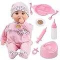 Toy Choi's 16" Baby Doll Pink - Crying Talking Soft Baby Dolls for 2+ Year Old Girls with Different Sound and Funny Feeding Accessories, Preschool Toy Gift for Toddler and Kids