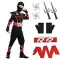 Aomig Ninja Costume, Kids Halloween Ninja Fancy Dress Costume with Ninja Accessories, Warrior Ninja Muscle Costume for Boys Girls, Luxury Ninja Role Play outfit for Halloween Cosplay Theme Party (XL)